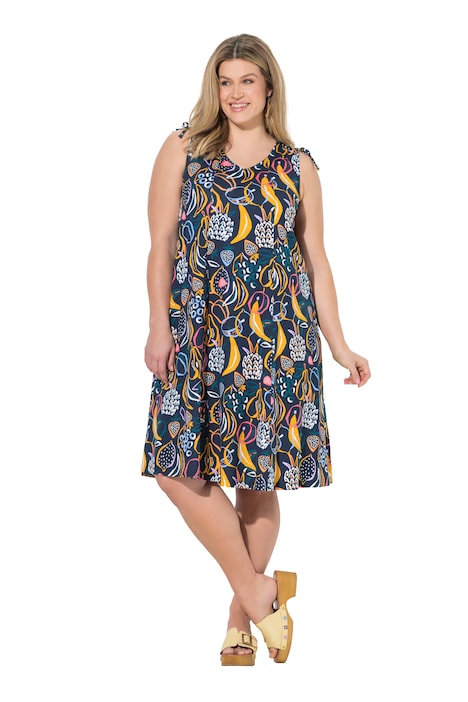 Midi šaty, vzor ovoce, V výstřih, bez rukávů, bio bavlna