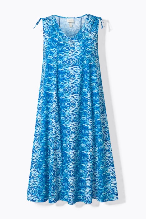 Midi-jurk, vissen, V-hals, mouwloos, biologisch katoen