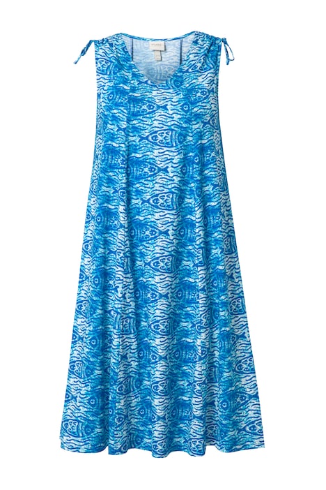 Midi šaty, rybí potisk, V výstřih, bez rukávů, bio-bavlna