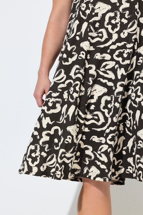 Midi-jurk, scribble-patroon, V-hals, mouwloos