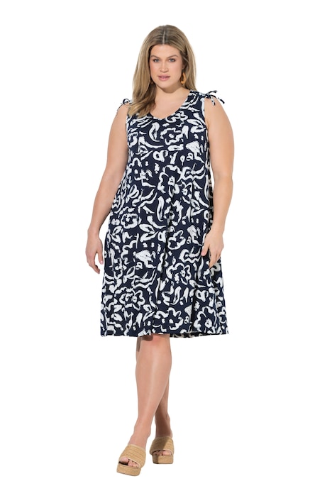 Midi šaty se vzorem, V výstřih, Bez rukávů