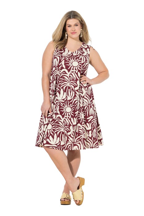 Midi šaty, tropický, V výstřih, bez rukávů, bio bavlna