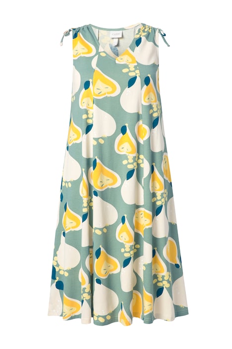 Midi šaty s hruškovým motivem, V-výstřih, bez rukávů, z bio bavlny