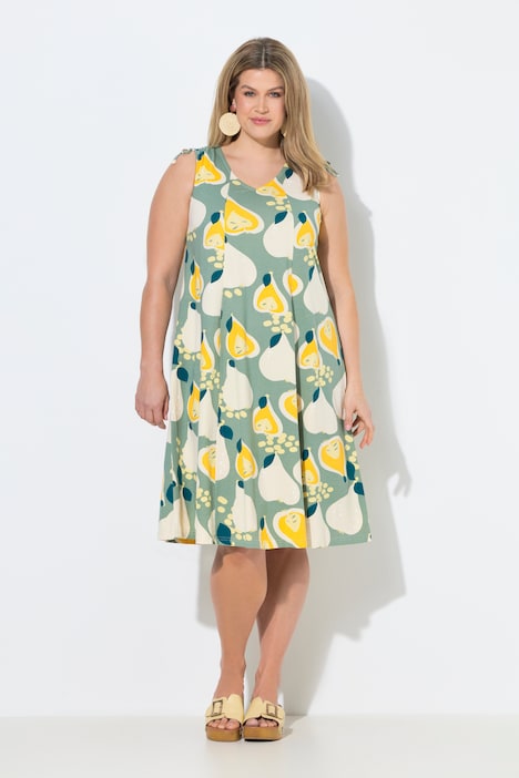 Midikleid, Birnen, V-Ausschnitt, ärmellos, Biobaumwolle