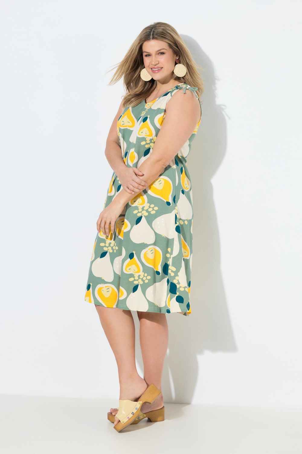 Midikleid, Birnen, V-Ausschnitt, ärmellos, Biobaumwolle