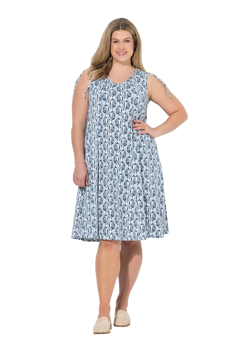 Midi šaty, vzor mušlí, V výstřih, bez rukávů, bio-bavlna