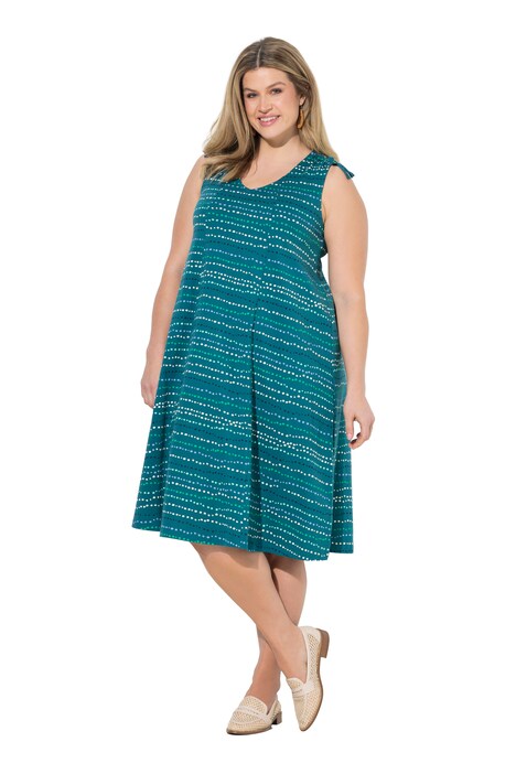 Midi šaty s tečkovaným liniovým vzorem, V výstřih, bez rukávů, bio bavlna