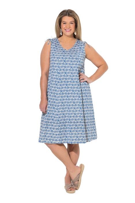 Midi šaty, kosočtvercový vzor, áčkový střih, V výstřih, bez rukávů