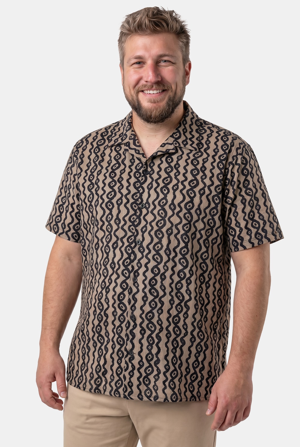 Leinenoptik-Hemd, Halbarm, Cubakragen, Cuba Fit, Alloverprint, bis 8 XL