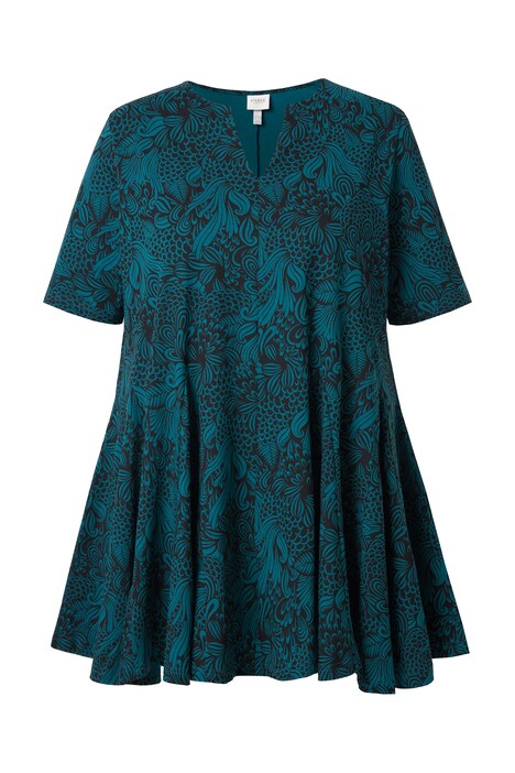 Tunika, godetové záhyby, tunikový výstřih, polo rukávy