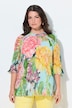 Plissee-Bluse, Blüten, A-Linie, Rundhals, 3/4-Arm