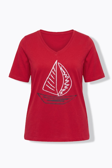 T-shirt, stampa con barchetta, classic-fit, scollo a V, maniche corte