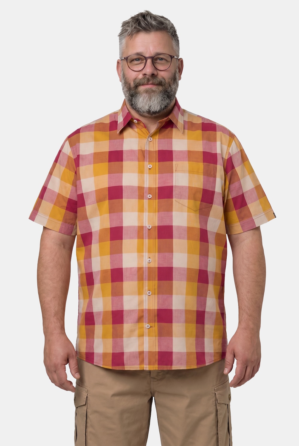 Geruit overhemd, korte mouw, kentkraag, speciale pasvorm tot 8XL, comfort fit, tot 8XL