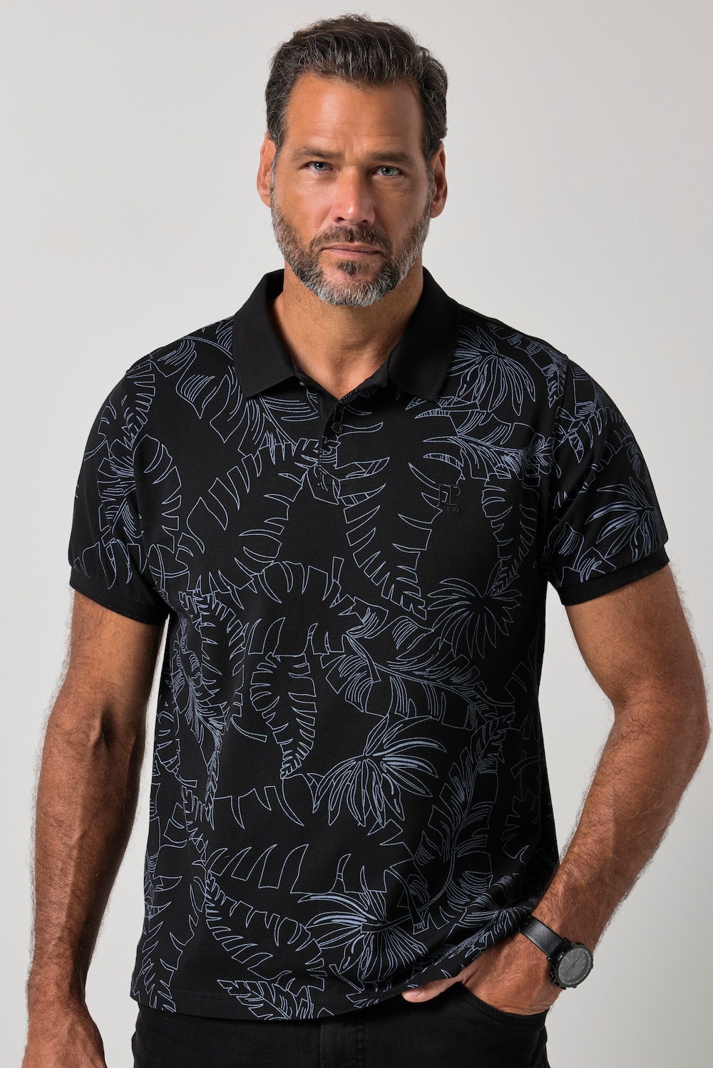 Poloshirt, Halbarm, Piqué, Alloverdruck, bis 8 XL