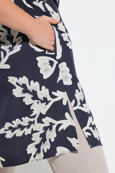 Lange blouse, lyocell, A-lijn, overhemdkraag, 3/4-mouwen