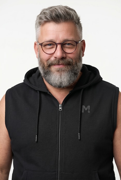 Gilet di felpa con cappuccio e tasca a marsupio, fino alla tg. 8XL