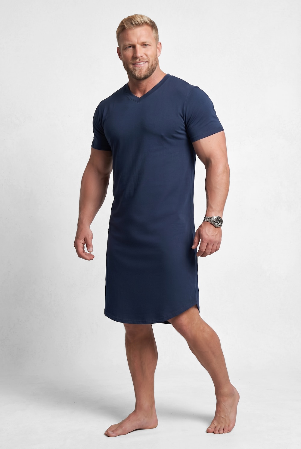 Nachthemd, Halbarm, Jersey, V-Ausschnitt, bis 8 XL