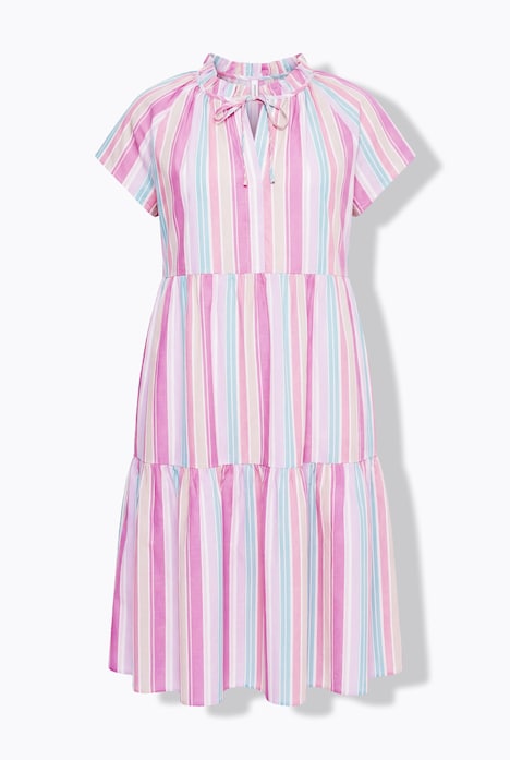 Midikleid, Streifen, A-Linie, Rundhals, Ärmelvolant