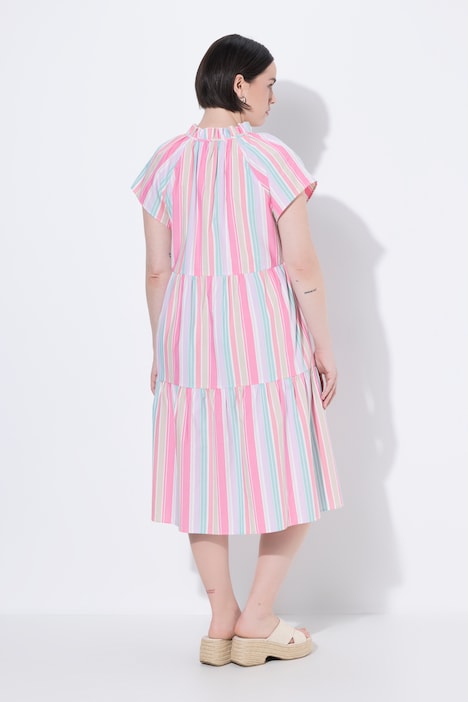 Midikleid, Streifen, A-Linie, Rundhals, Ärmelvolant