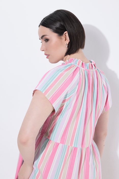 Midikleid, Streifen, A-Linie, Rundhals, Ärmelvolant