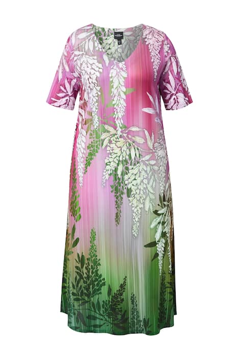 Splývavé piké šaty, áčkový střih, V výstřih, polodlouhý rukáv