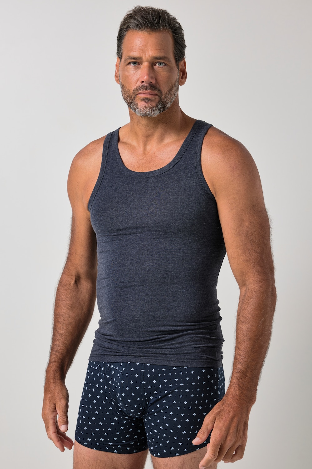 Unterhemd, ärmellos, melierter Rippjersey, bis 8 XL