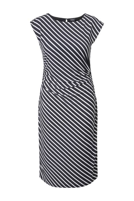 Midi šaty, žerzej, řasení, diagonální pruhy, lodičkový výstřih
