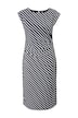 Midi šaty, žerzej, řasení, diagonální pruhy, lodičkový výstřih