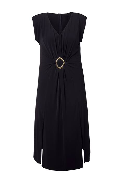 Maxi šaty, žerzej, spona, výstřih do V, ramenní vycpávkyy