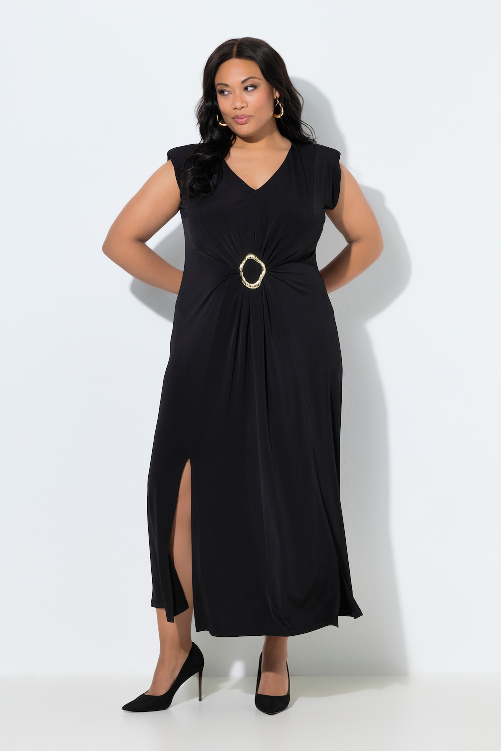 Große Größen Maxi-Jerseykleid, Damen, schwarz, Größe: 42/44, Polyester, Ulla Popken