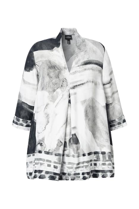 Saténová halenka, lemy, áčkový střih, kalichový límec, 3/4 rukávy