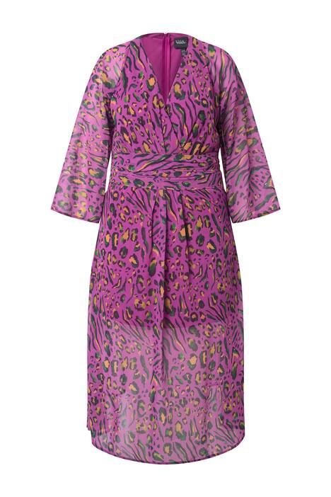 Žerzejové šaty, leopardí vzor, V výstřih, dlouhé rozšiřující se rukávy