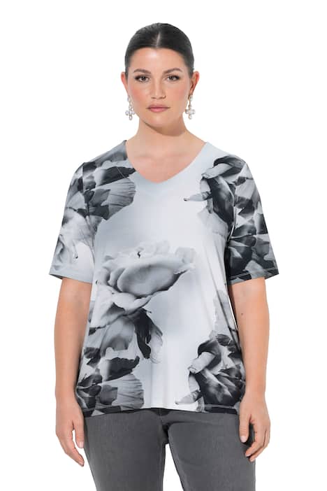 Tričko, V výstřih, klasický střih, polodlouhý rukáv