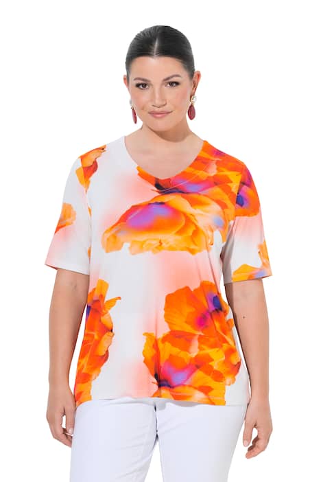 Tričko, V výstřih, klasický střih, polodlouhý rukáv