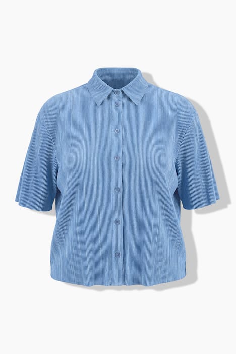 Plissee-Bluse, Hemdkragen, Halbarm, kurz