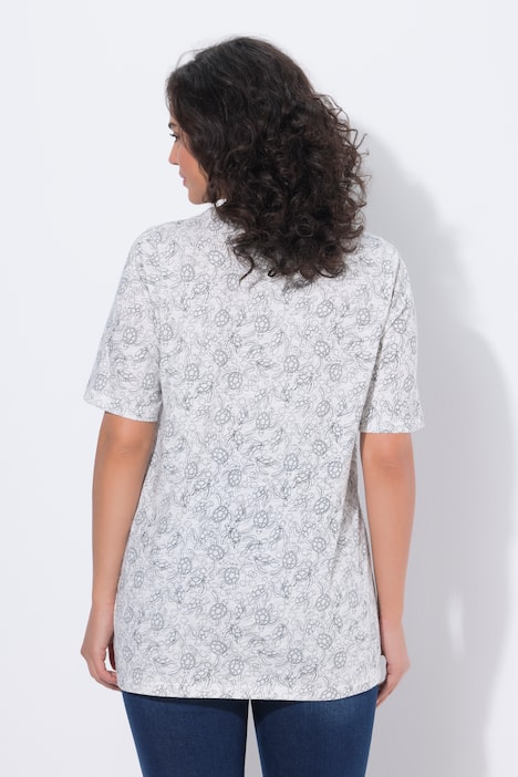 T-Shirt, Schildkröten, A-Linie, V-Ausschnitt, Halbarm