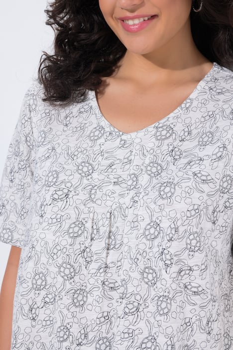 T-Shirt, Schildkröten, A-Linie, V-Ausschnitt, Halbarm