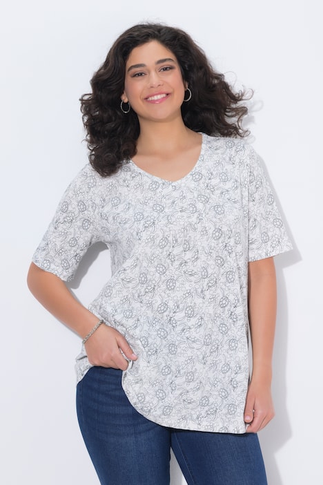 T-Shirt, Schildkröten, A-Linie, V-Ausschnitt, Halbarm