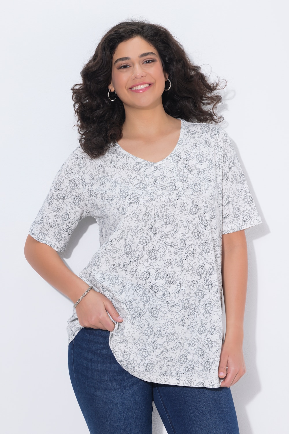 T-shirt, schildpadden, A-lijn, V-hals, korte mouwen