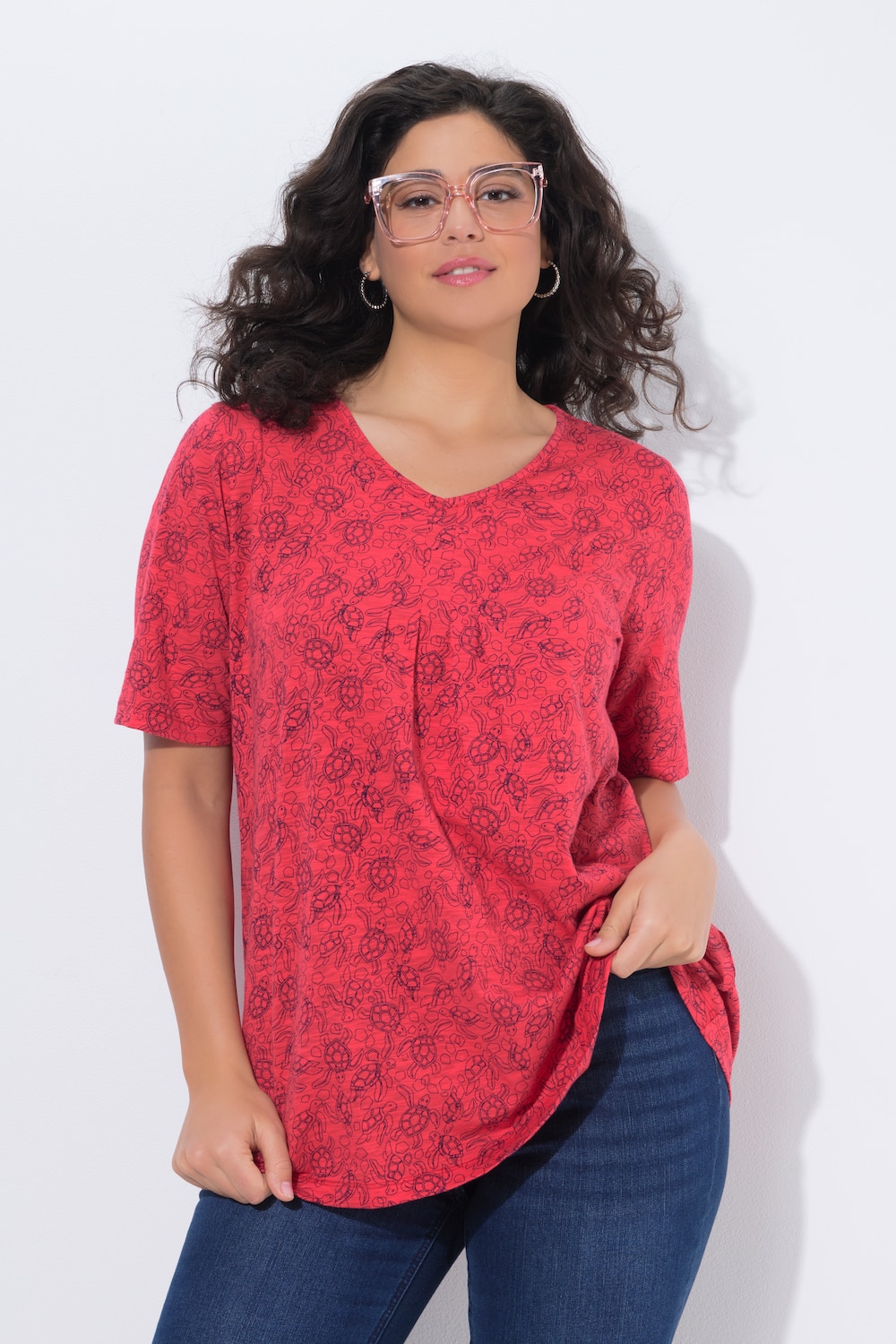 T-Shirt, Schildkröten, A-Linie, V-Ausschnitt, Halbarm