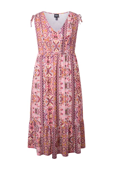 Maxi šaty, grafický potisk, V výstřih, bez rukávů