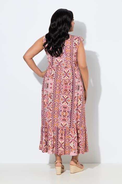 Maxikleid, grafischer Druck, V-Ausschnitt, ärmellos