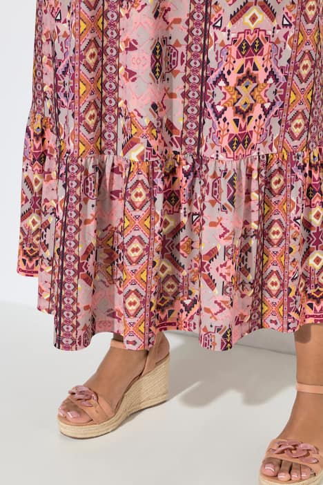 Maxikleid, grafischer Druck, V-Ausschnitt, ärmellos