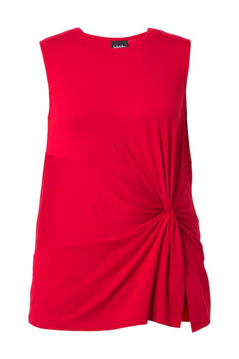 Top, přiléhavý, řasení, kulatý výstřih, rozparek