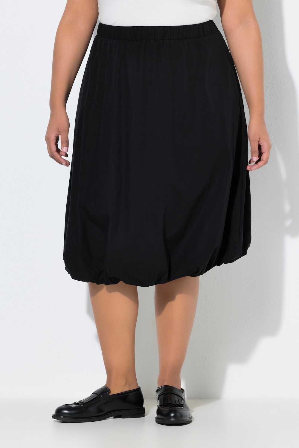 Thumbnail - Große Größen Midirock, Damen, schwarz, Größe: 54/56, Polyester/Baumwolle, Ulla Popken