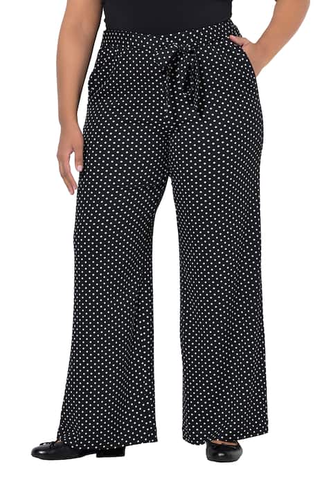 Žerzejové kalhoty, široké, rovné nohavice, struktura, puntíky