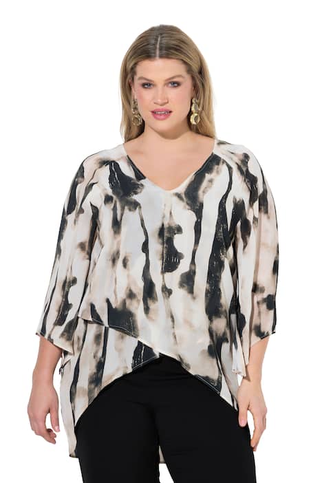 Šifonová halenka, V-výstřih, 3/4 zvonové rukávy