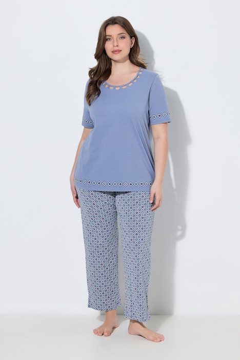 Pyjama, Cut-Out-Borte, Rundhals, Halbarm