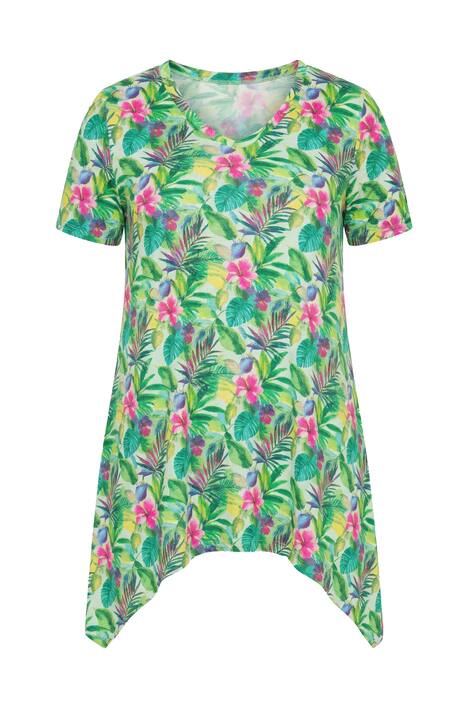 Tričko, exotický květinový vzor, prodloužený lem