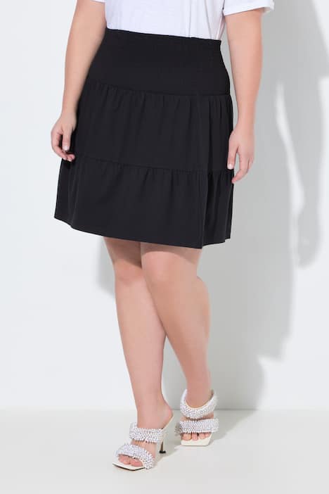 Jersey rok, A-lijn, brede gerimpelde tailleband